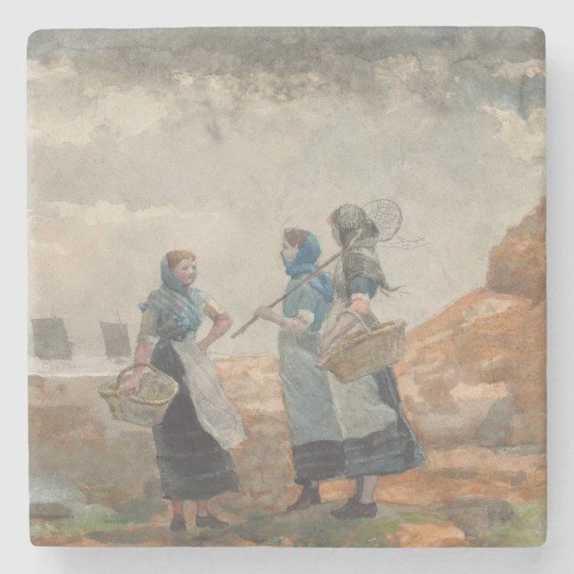 Drei englische Fisher Girls (bei Tynemouth) Steinuntersetzer (Vorderseite)