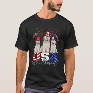 Drei englische Sheepdogs American Flag Hat Flag T-Shirt