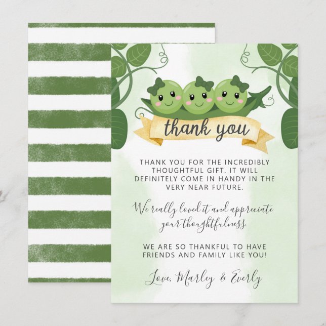 Drei Erbsen in einem Pod Danke Karte Notiz Triplet (Vorne/Hinten)