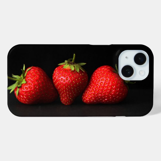 Drei Erdbeeren auf schwarzer iphcna Case-Mate iPhone Hülle (Rückseite (Horizontal))
