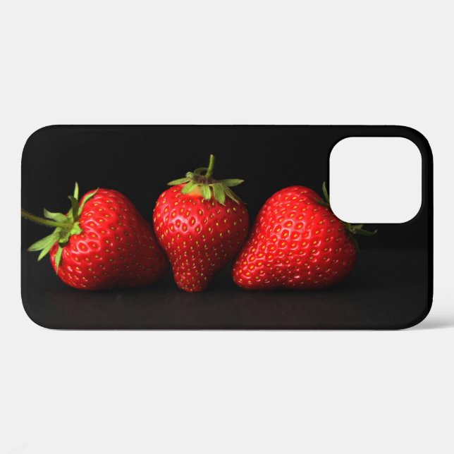 Drei Erdbeeren auf schwarzer iphcnm Case-Mate iPhone Hülle (Rückseite (Horizontal))