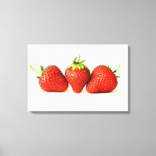 Drei Erdbeeren auf Weiß 24x16 (60x40cm) waccna Leinwanddruck