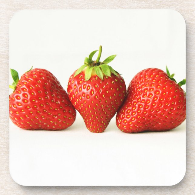 Drei Erdbeeren auf weißer Küste Getränkeuntersetzer (Vorderseite)