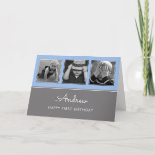 Drei erste Geburtstagsfoto Collage Blue Karte