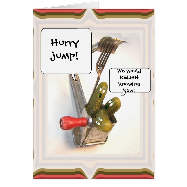 Drei Essiggurken-Comic-Schablonen-Karte (Vorne)