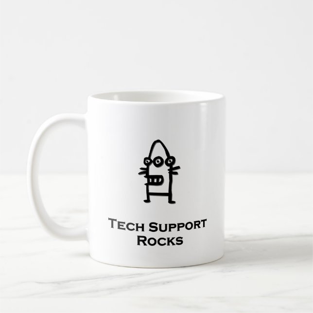 Drei Eye Bot Tech Support Rocks Kaffeetasse (Links)
