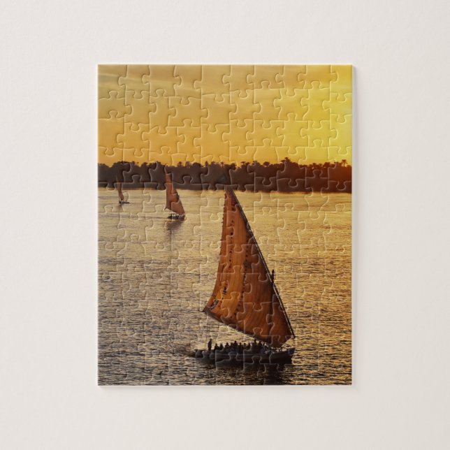 Drei Falukas mit Sehern am Nil River Puzzle (Vertikal)
