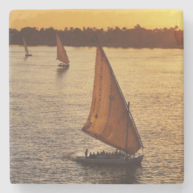 Drei Falukas mit Sehern am Nil River Steinuntersetzer (Vorderseite)