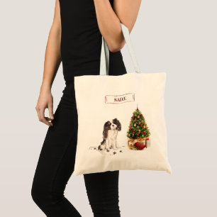 Drei-Farben-King-Charles-Spaniel Lustiger Weihnach Tragetasche