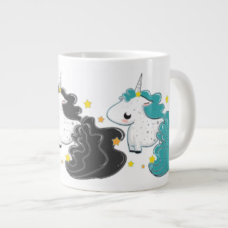 Drei Farben von Cartoon Unicorns mit den Sternen Jumbo-Tasse