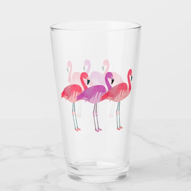 Drei farbenfrohe Flamingos Glas (Vorderseite)