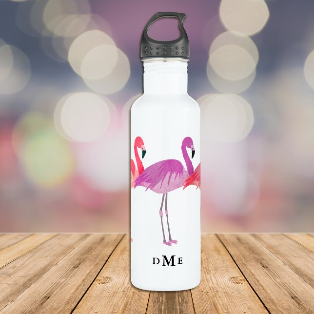 Drei farbenfrohe Flamingos-Monogramm Edelstahlflasche (Von Creator hochgeladen)