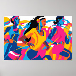 Drei farbenfrohe Frauen arbeiten aus Poster