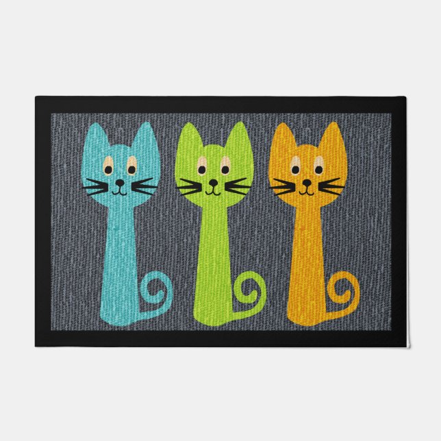 Drei farbenfrohe Katze Doormat, Tierfreunde Fußmatte (Vorderseite)