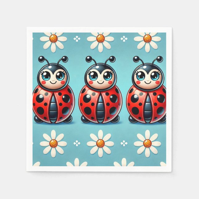 Drei farbenfrohe Ladybugs auf blauem Hintergrund Serviette (Vorderseite)