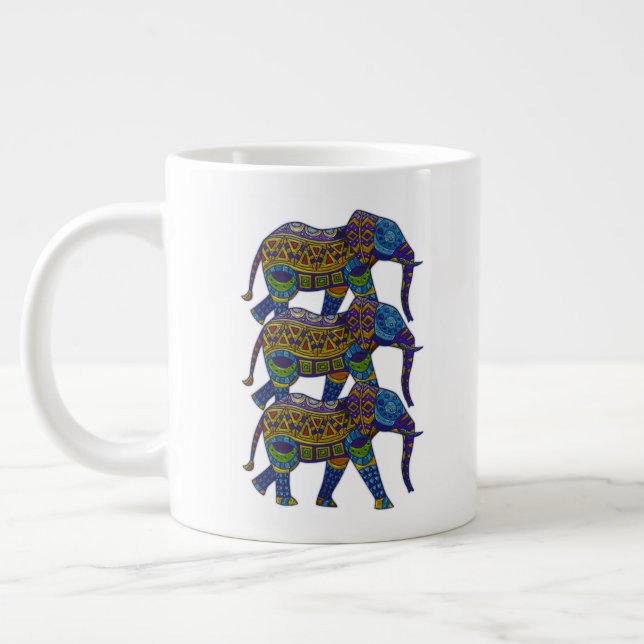 Drei farbenfrohe mosaikische Elefanten Jumbo-Tasse (Links)