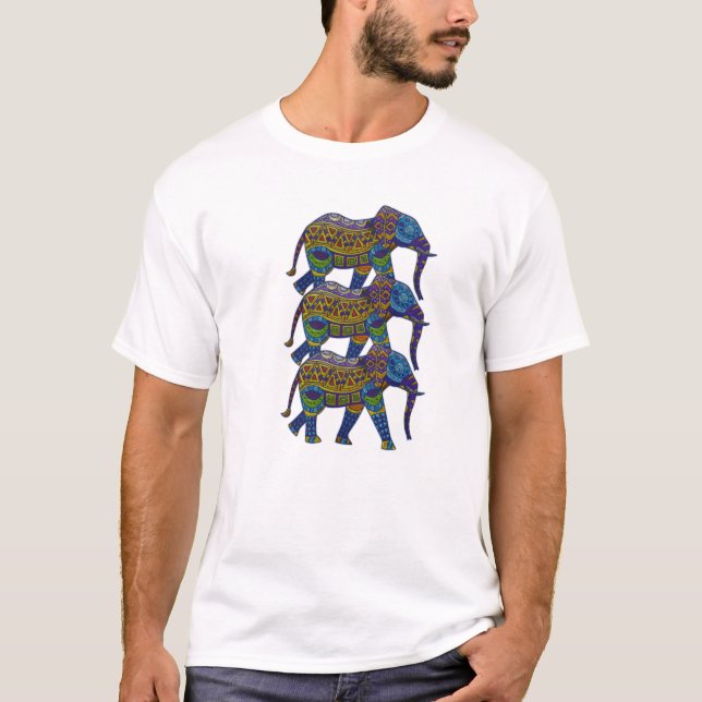 Drei farbenfrohe mosaikische Elefanten T-Shirt (Vorderseite)