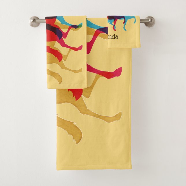 Drei farbenfrohe Pferde Badetuch Set (Insitu)