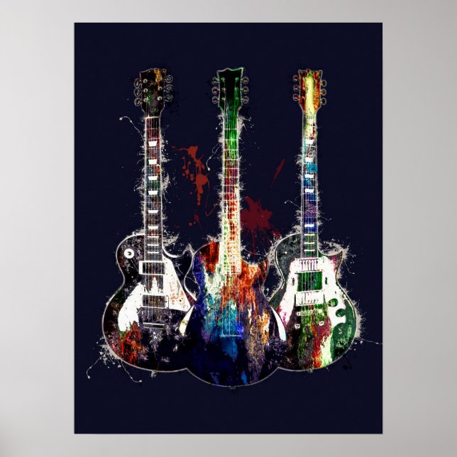 Drei farbige Gitarren Poster (Vorne)