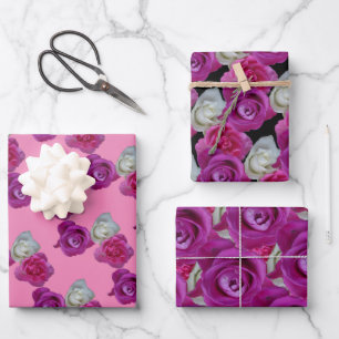 Drei farbige Rose - Muster - Papierblätter Geschenkpapier Set
