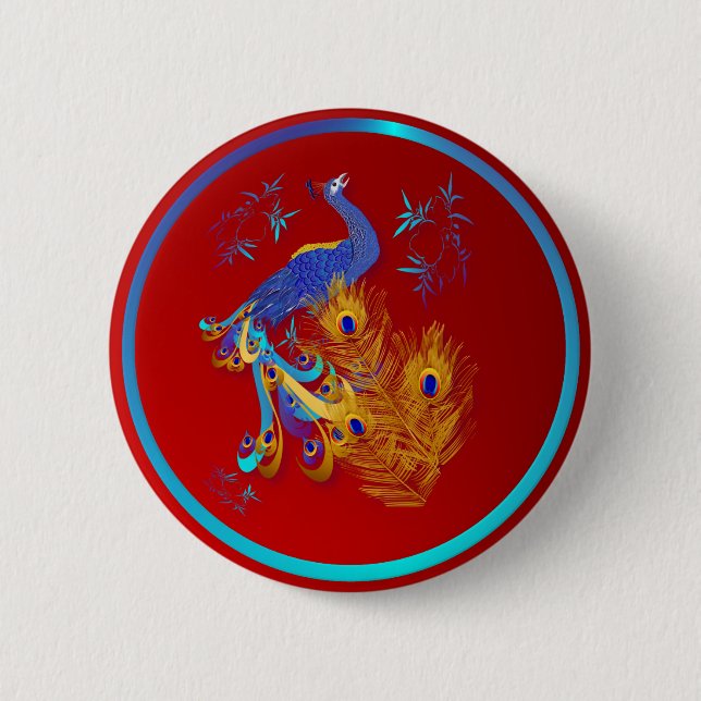Drei Federn und ein Pfau knöpft Button (Vorderseite)