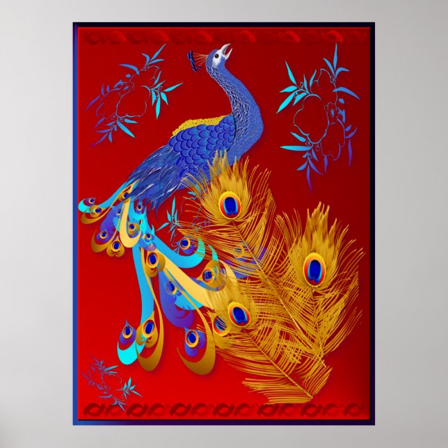 Drei Federn und ein Pfauenposter Poster (Vorne)