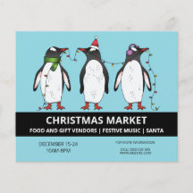 Drei Festliche Pinguine auf Blau - Weihnachtsmarkt