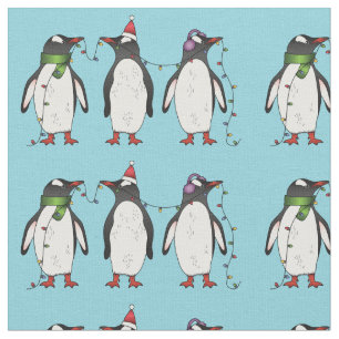 Drei festliche Weihnachtspinguine auf Hellblau Stoff