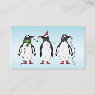 Drei festliche Weihnachtspinguine auf Hellblau Visitenkarte