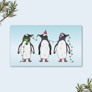 Drei festliche Weihnachtspinguine auf Hellblau Visitenkarte