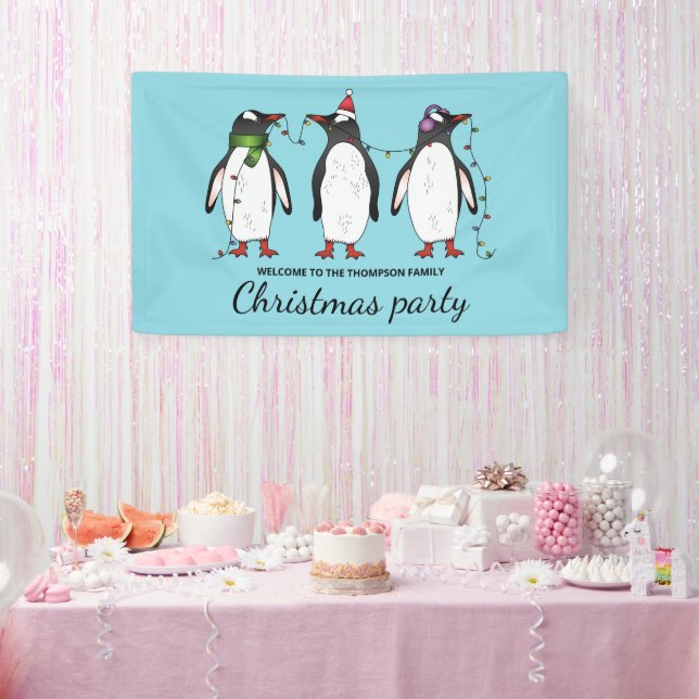 Drei festliche Weihnachtspinguine mit individuelle Banner (Party)
