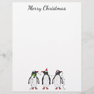 Drei festliche Weihnachtspinguine mit individuelle Briefbogen