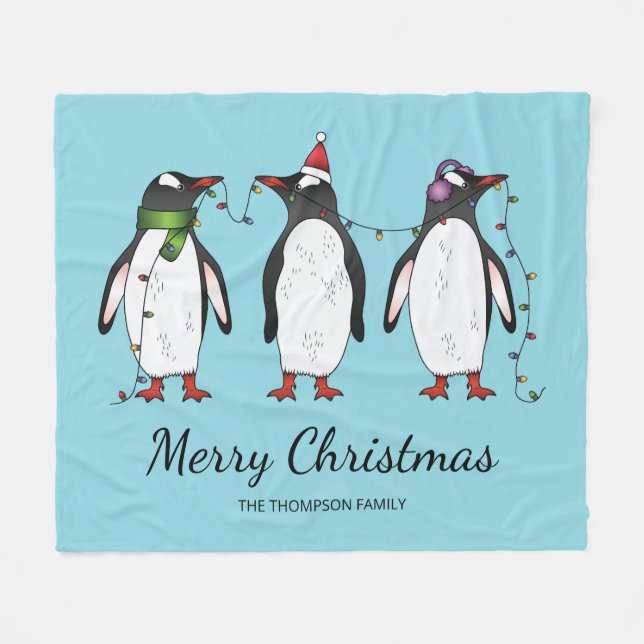 Drei festliche Weihnachtspinguine mit individuelle Fleecedecke (Vorderseite (Horizontal))