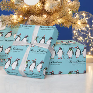 Drei festliche Weihnachtspinguine mit individuelle Geschenkpapier