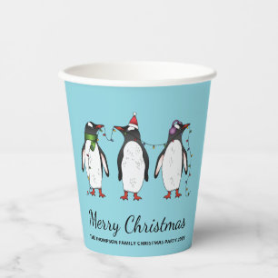 Drei festliche Weihnachtspinguine mit individuelle Pappbecher