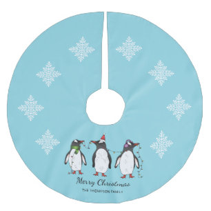 Drei festliche Weihnachtspinguine mit individuelle Polyester Weihnachtsbaumdecke