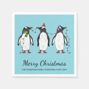 Drei festliche Weihnachtspinguine mit individuelle Serviette