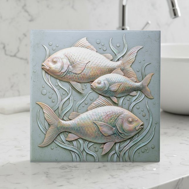 Drei Fisch Opalescent Bas Relief D1221 Fliese (Von Creator hochgeladen)