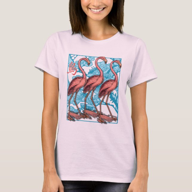 Drei Flamingos mit Blumen T-Shirt (Vorderseite)