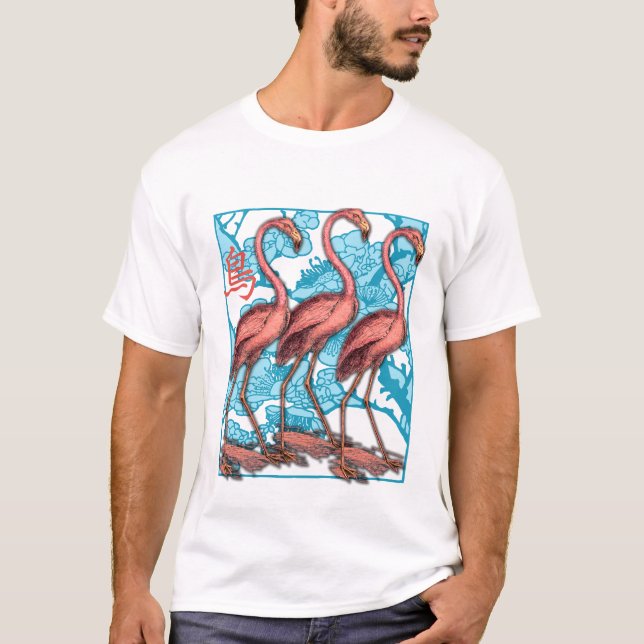 Drei Flamingos mit Blumen T-Shirt (Vorderseite)