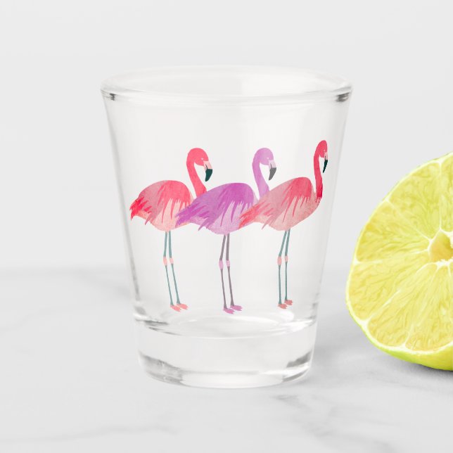 Drei Flamingos Schnapsglas (Vorderseite)