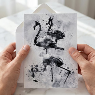 Drei Flamingos Schwarz und Weiß Aquarell Mitteilungskarte