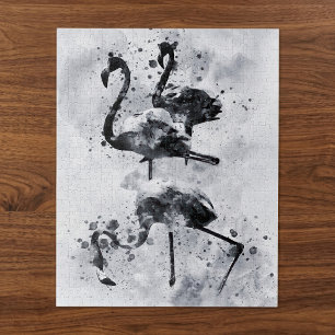 Drei Flamingos Schwarz und Weiß Aquarell Puzzle