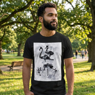 Drei Flamingos Schwarz-Weiß-Aquarell T-Shirt