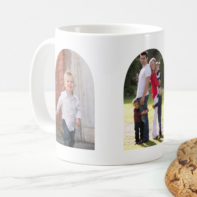Drei-Foto-Arch Kaffeetasse (Coffee mug with your three photos in modern arch shapes.)