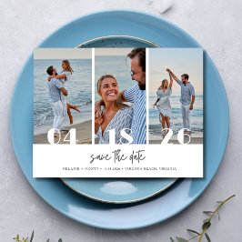 Drei-Foto-Beach-Hochzeit Save the Date Ankündigungspostkarte
