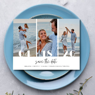 Drei-Foto-Beach-Hochzeit Save the Date Ankündigungspostkarte