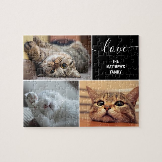 Drei Foto Collagen niedliche Katzen personalisiert Puzzle (Horizontal)