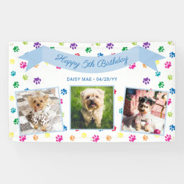 Drei Foto farbenfrohe Paw Prints Blue Pet Geburtst Banner