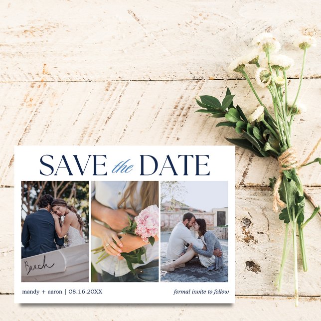 Drei-Foto-Hochzeit Save The Date (Elegant Three Photo Wedding Save The Date)